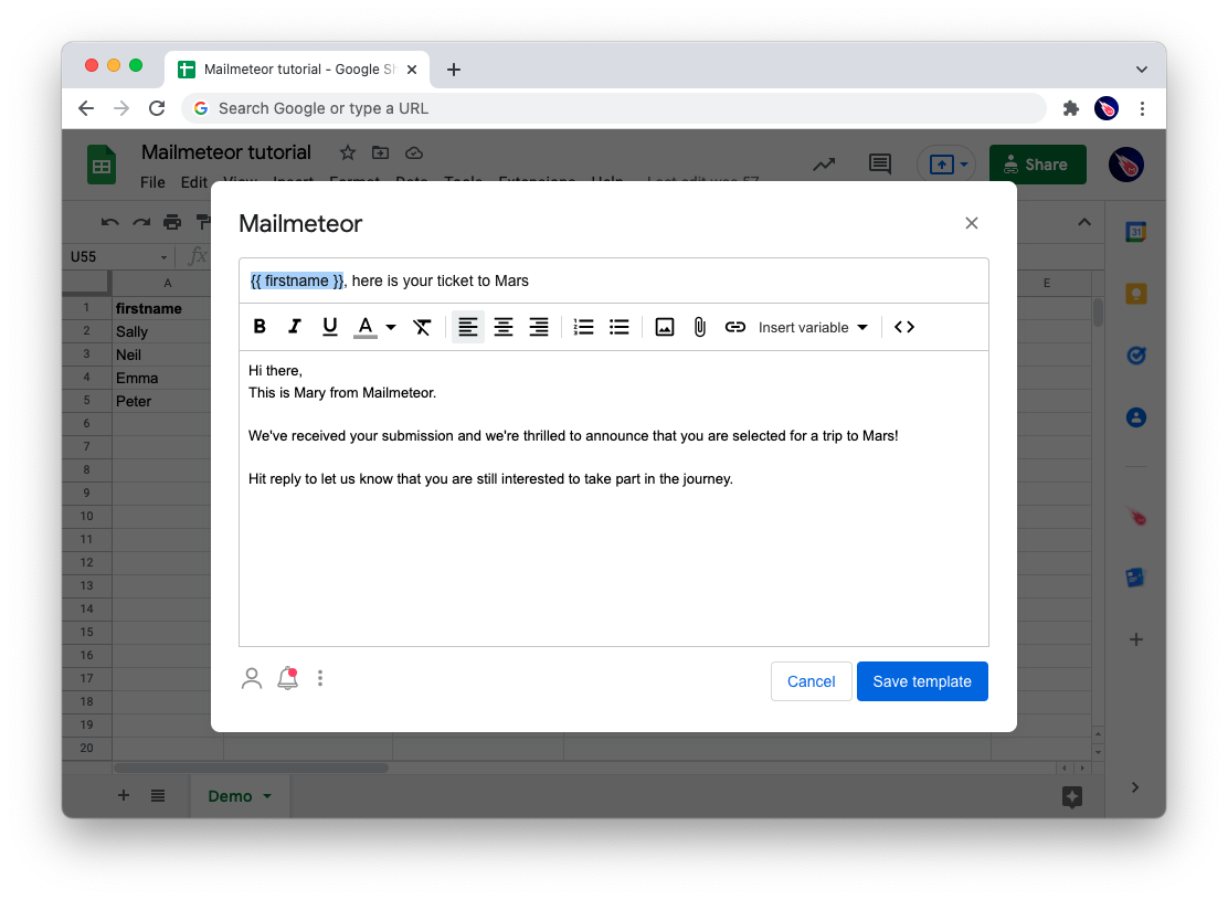 Mailmeteor lets you personalize your email subject